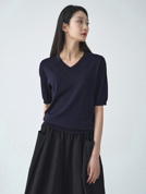  브이넥 베이직 반팔 니트