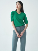  브이넥 베이직 반팔 니트