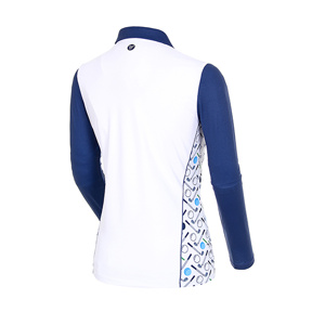  여성 골프 소매 배색 프린트 카라 긴팔 티셔츠