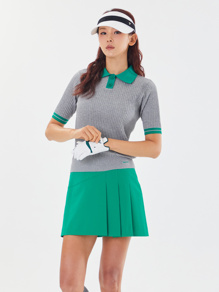  골 조직감 반팔 카라 니트