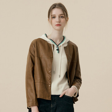 라운드 에코가죽 자켓 (브라운)