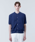  토니 자수 부클 라운드 가디건 네이비
