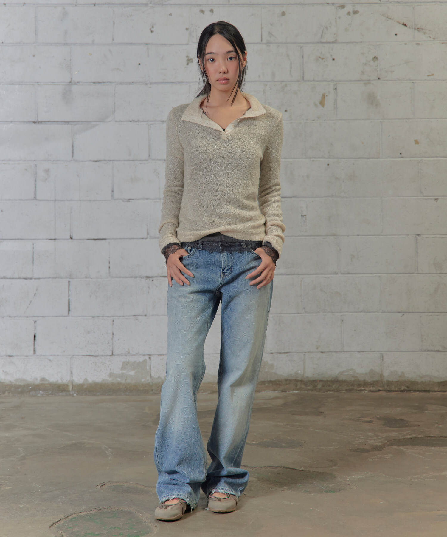 SHEER WOOL HIGH-NECK KNIT 