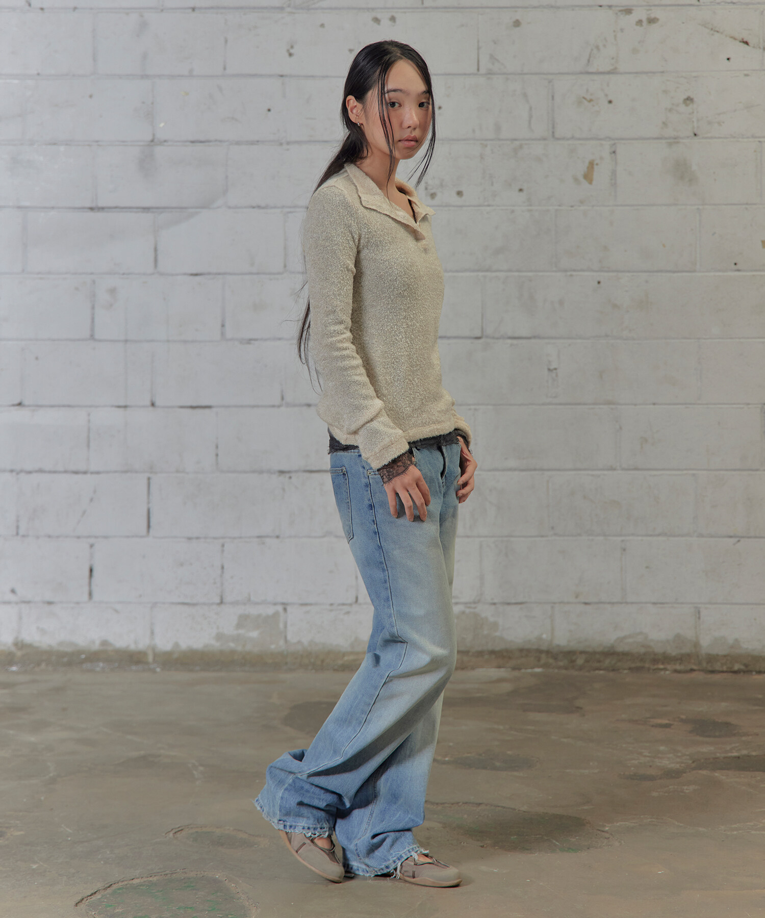 SHEER WOOL HIGH-NECK KNIT 