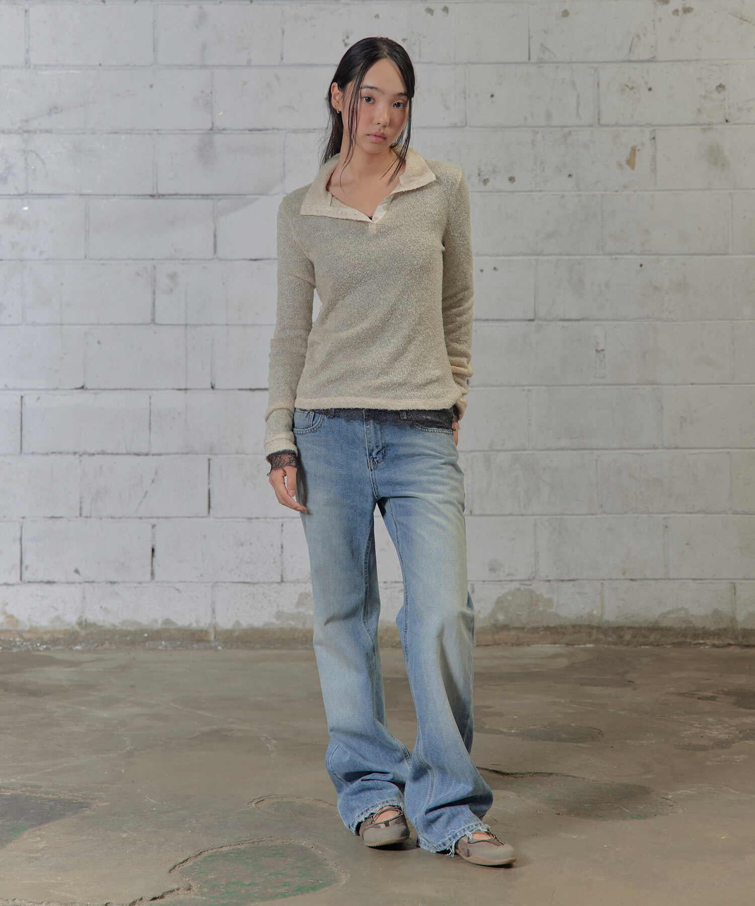 SHEER WOOL HIGH-NECK KNIT 