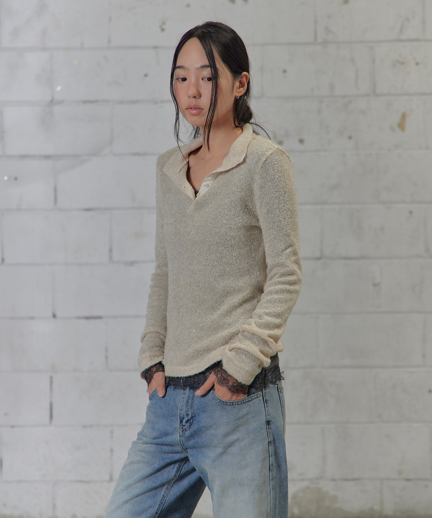 SHEER WOOL HIGH-NECK KNIT 