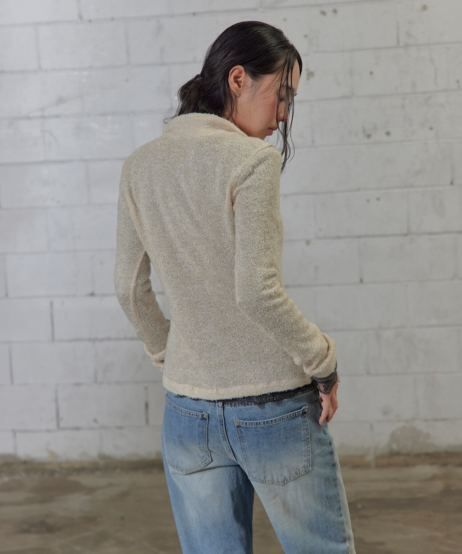 SHEER WOOL HIGH-NECK KNIT 