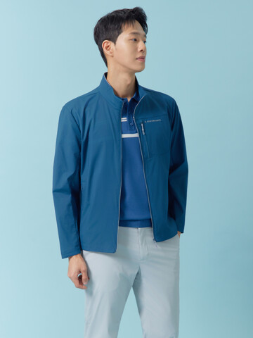 앞포켓 포인트 매쉬배색 하이넥 경량 점퍼