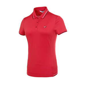 여성 골프 라인 배색 솔리드 카라 반팔 티셔츠