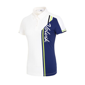  여성 골프 레터링 컬러 블록 카라 반팔 티셔츠