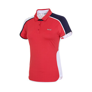  여성 골프 레터링 스트라이프 블러킹 카라 반팔 티셔츠