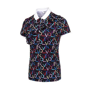  여성 골프 멀티 로고 프린트 러플 카라 반팔 티셔츠